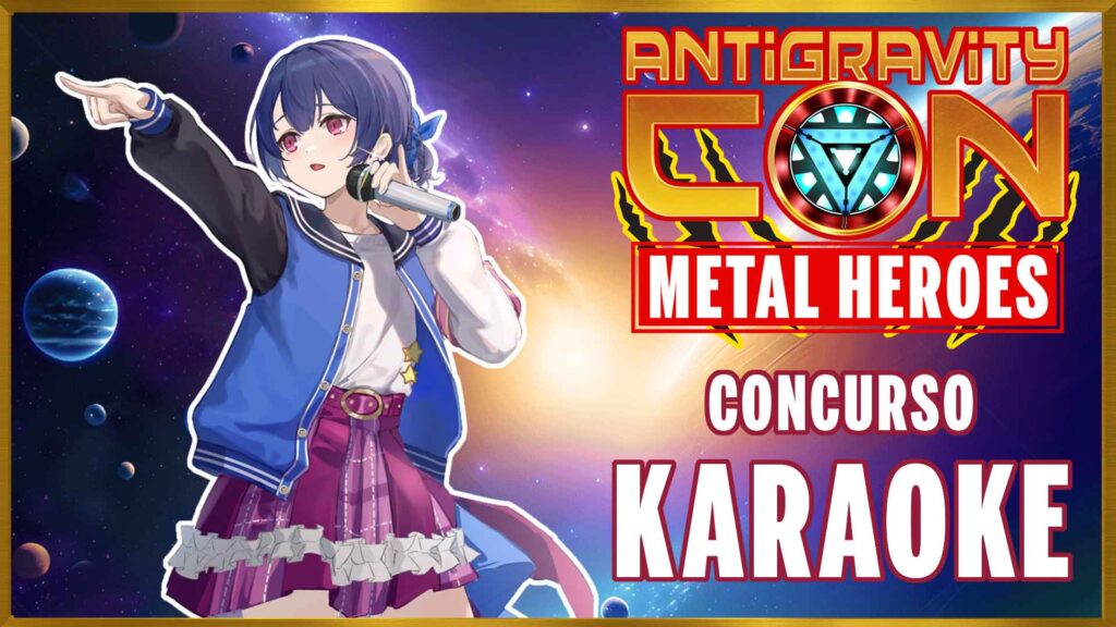 cartel del concurso de karaoke del evento antigravitycon: metal heroes